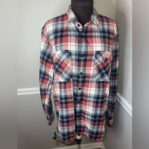 Lands’ End Canvas Plaid Shirt Mens L Red‎ Black Gray